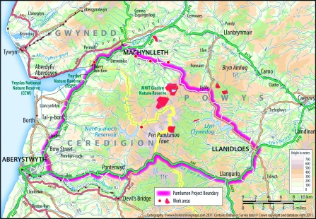 Pumlumon Project boundary map with work areas